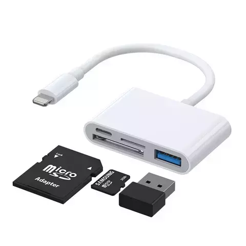 Joyroom HUB multifunktionaler OTG-Adapter Lightning - USB 3.2 Gen 1 (3.0, 3.1 Gen 1) / SD, TF-Kartenleser / Lightning weiß (S-H142 weiß)