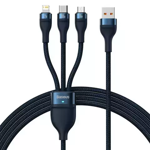 Kabel USB 3w1 Baseus Flash Serie, USB-C Micro USB Lightning, 100W, 1.2m (niebieski)