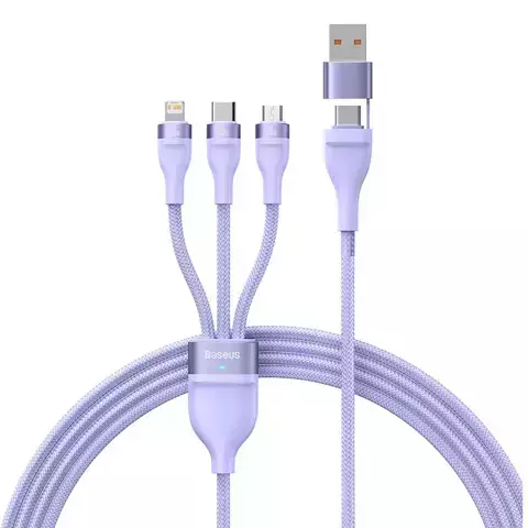 Kabel USB 3w1 Baseus Flash Series 2, USB-C Micro-USB Lightning, 100W, 1,2m (Fioletowy)