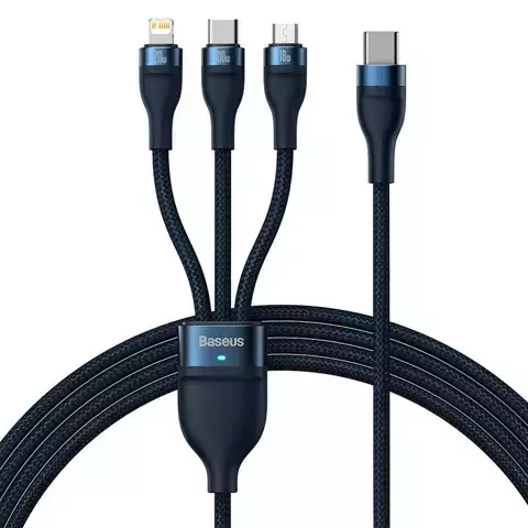 Kabel USB 3w1 Baseus Flash Series 2, USB-C Micro USB Lightning, 100W, 1,5m (niebieski)