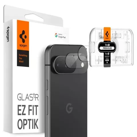 Kameraabdeckung aus gehärtetem Glas Spigen Optik.Tr „EZ Fit“ Kameraschutz 2er-Pack Google Pixel 9 Kristallklar.