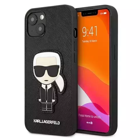 Karl Lagerfeld KLHCP13SOKPK iPhone 13 mini 5,4" Czarny/Black Hardcase Saffiano Ikonik Karl`s Patch