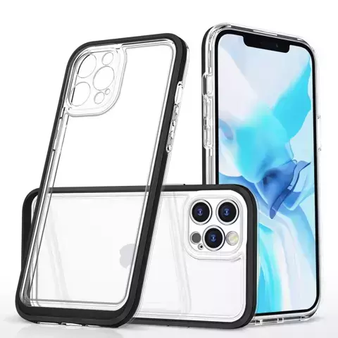 Klare 3in1 Hülle für iPhone 12 Pro Max Case Gel Cover mit Rahmen schwarz