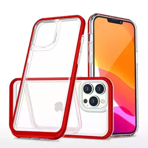 Klare 3in1 Hülle für iPhone 13 Pro Max Frame Cover Gel Rot