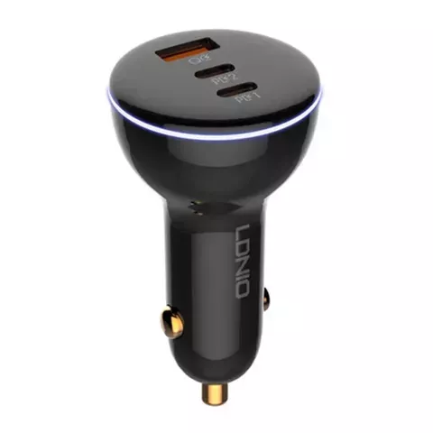 LDNIO C102 Autoladegerät, USB 2x USB-C, 160W USB-auf-Lightning-Kabel (schwarz)