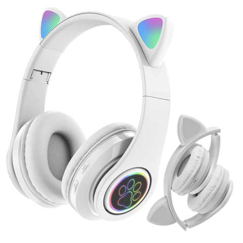 LED RGB Bluetooth 5.0 FM kabellose Kopfhörer MP3-Radio Katzenohren leuchtend weiß