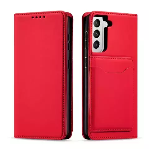 Magnet Kartenetui für Samsung Galaxy S22 (S22 Plus) Etui Geldbörse Kartenhalter Rot