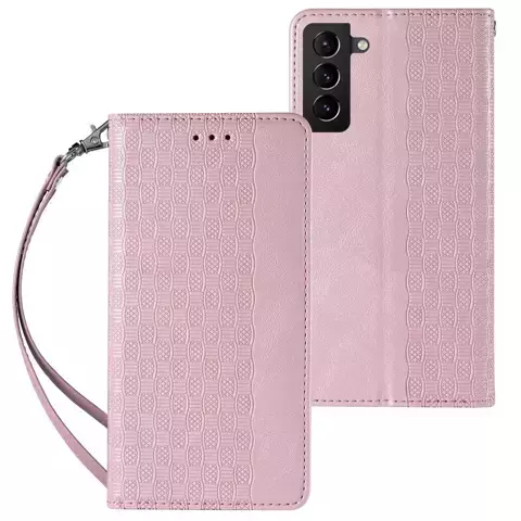 Magnetband Hülle Hülle für Samsung Galaxy S22 Ultra Tasche Geldbörse Mini Lanyard Anhänger Pink