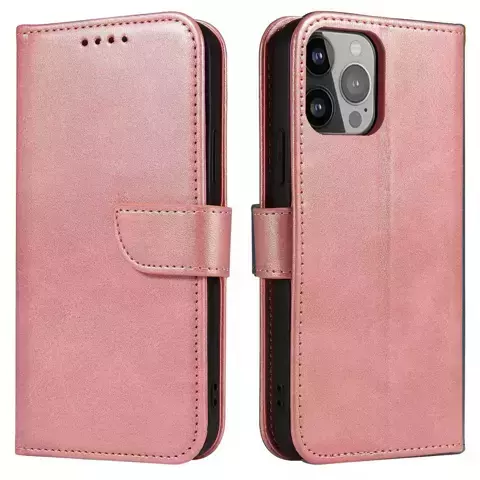 Magnethülle iPhone 14 Pro Max Cover mit Flip Stand Wallet Pink