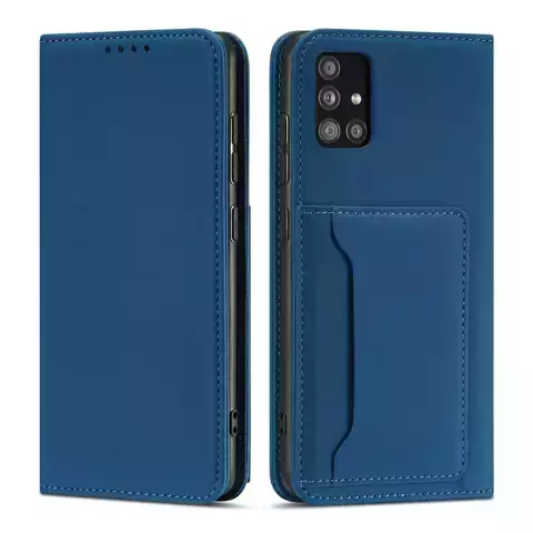 Magnetkartenetui Hülle für Samsung Galaxy A12 5G Tasche Brieftasche Kartenhalter blau