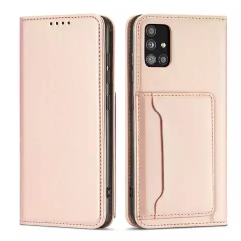 Magnetkartenhülle Hülle für Samsung Galaxy A12 5G Tasche Geldbörse Kartenhalter Rosa