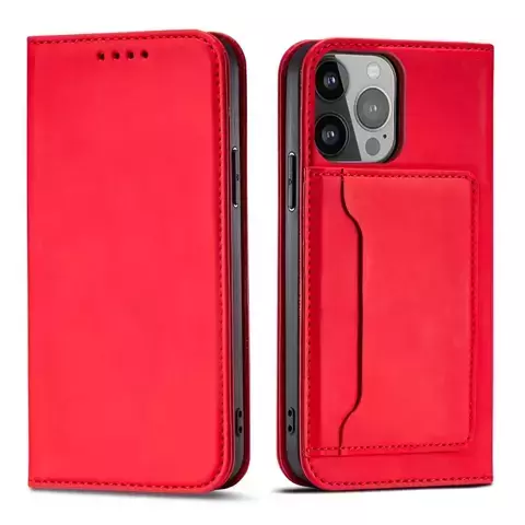 Magnetkartenhülle für iPhone 13 Pro Max Tasche Kartenetui Kartenhalter Rot