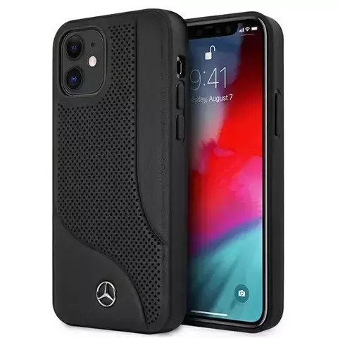 Mercedes MEHCP12SCDOBK Schutzhülle für Apple iPhone 12 Mini 5.4" schwarz/schwarz Hardcase Leder perforierter Bereich