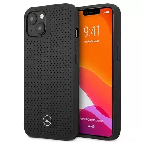 Mercedes MEHCP13MDELBK Schutzhülle für Apple iPhone 13 6.1" schwarz/schwarz Hardcase Leder perforiert