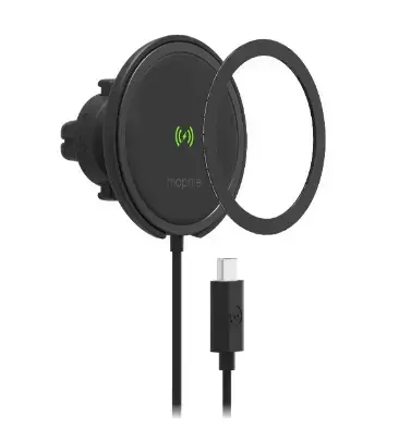 Mophie Snap Wireless Vent Mount – Magnetische Autohalterung für Lüftungsschlitze mit kabellosem Laden, unterstützt MagSafe-Laden – Android 15 W, iOS 7,5 W (schwarz)