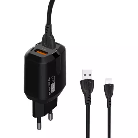 Netzladegerät 2x USB 2,4A iPhone-Kabel SOMOSTEL 2400mA SMS-A139 Schwarz