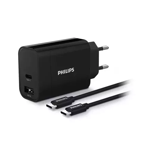 Philips Ladegerät 30 W USB-A USB-C PD QC-Kabel 1 m TTyp-C auf Typ C PD Phil-DLP2621C/12