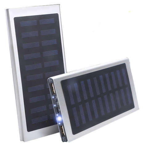 PowerBank Solar Wasserdichte Powerbank LED Taschenlampe Externes Ladegerät Powerbank USB 20000mAh Silber