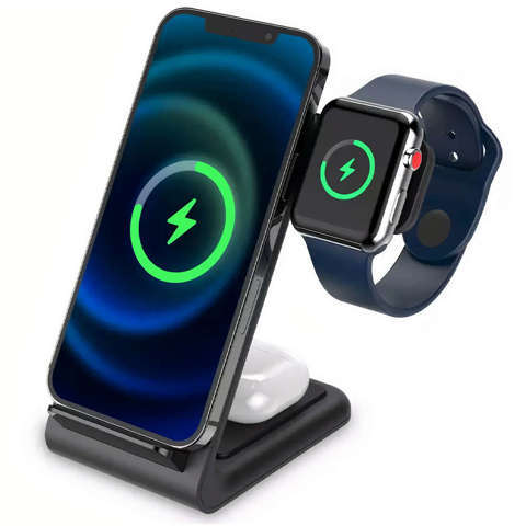 QI15W-A20 3in1 Wireless Charger Schwarzes Induktionsladegerät