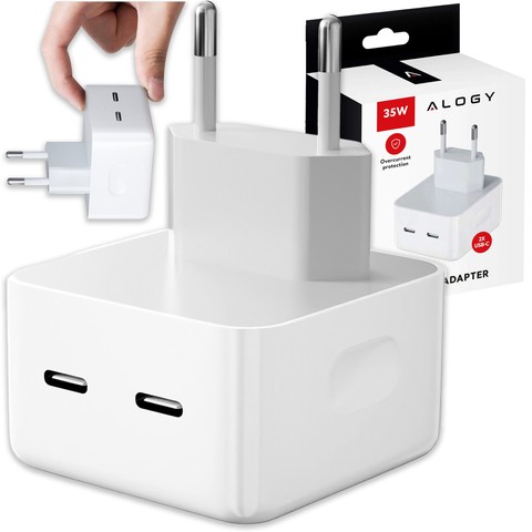 Schnelles 35-W-Wandladegerät 2x USB-C USB Typ C PD für iPhone Alogy 2-Port Cube Weiß