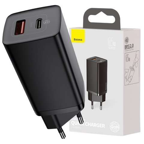 Schnellladegerät Baseus GaN2 Lite USB USB-C 65W EU Schwarz