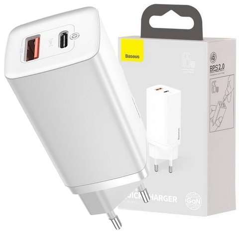 Schnellladegerät Baseus GaN2 Lite USB USB-C 65W EU Weiß