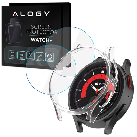 Schützende Silikonhülle Alogy Overlay Case für Samsung Galaxy Watch 5 Pro 45mm Klar 2x Glas