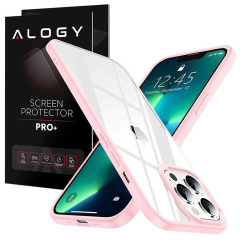 Schutzhülle Alogy Hybrid Candy Case für Apple iPhone 13 Pro rosa-transparentes Glas