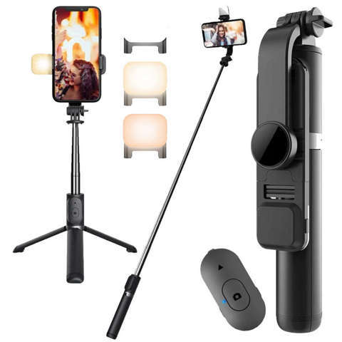 Selfie-Stick-Stativ Alogy Tripod Telefonhalter Pole Bluetooth LED Schwarz