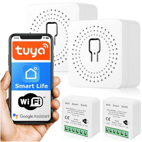 Smart Set aus 2x WiFi Schalter Alogy Mini Einbauschalter Tuya Smart Life 16A Smart Home weiß