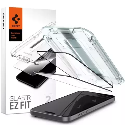 Spigen Glas.tR „EZ Fit“ FC 2er-Pack gehärtetes Glas für iPhone 15 Schwarz