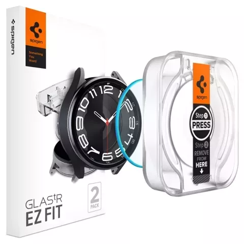 Spigen Glas.tr „EZ-Fit“ 2er-Pack gehärtetes Glas für Samsung Galaxy Watch 6 Classic (43 mm), klar