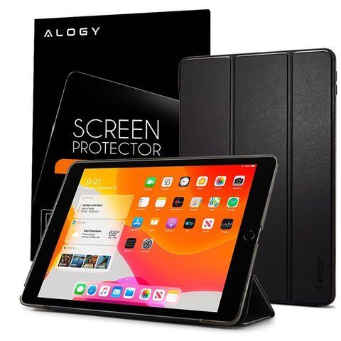 Spigen Smart Fold Hülle für Apple iPad 10.2 2019/2020/2021 Schwarz Alogy Glas