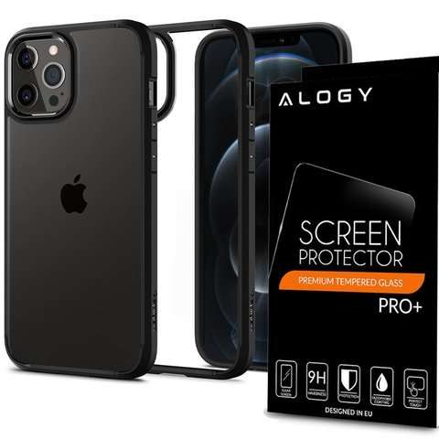 Spigen Ultra Hybrid Hülle für Apple iPhone 12/12 Pro 6.1 Mattschwarz Alogy Glas