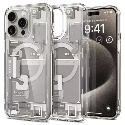 Spigen Ultra Hybrid Mag Safe Hülle für Apple iPhone 15 Pro Max Zero One Natürliches Titan