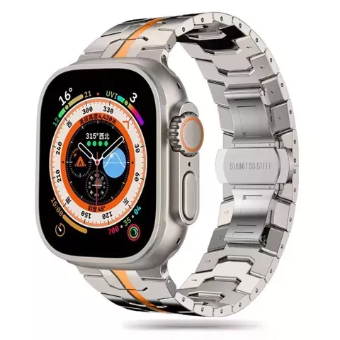 Stainless Line Armband für Apple Watch 4 / 5 / 6 / 7 / 8 / 9 / SE / Ultra 1 / 2 (42 / 44 / 45 / 49 mm) Silber/Orange