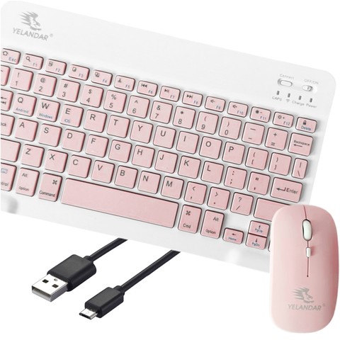 Tastatur-Maus-Set, kabellose Maus für Laptop, PC, Bluetooth, AN-030, Silent Slim, Rosa und Weiß