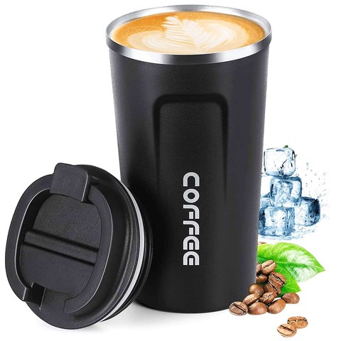 Thermobecher Thermoskanne mit 380 ml Fassungsvermögen für Kaffee, Tee, kalte Getränke, warme Stahlwasserflasche THM2 Techsuit Edelstahl schwarz