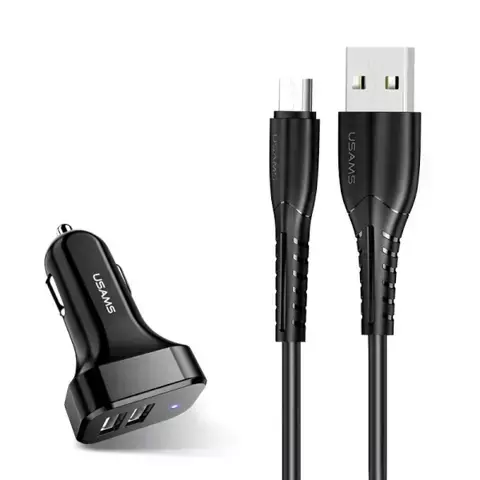 USAMS Autoladegerät 2xUSB C13 2.1A microUSB schwarz/schwarz NTU35MC13TZ