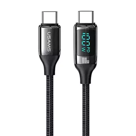 USAMS Geflochtenes Kabel U78 USB-C auf USB-C LED 2m 100W Fast schwarz/schwarz SJ558USB01 (US Charging-SJ558)