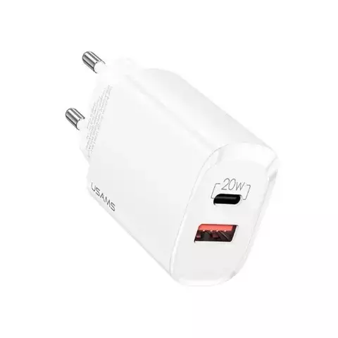 USAMS Wandladegerät 1x USB-C 1x USB T35 20W (nur Kopf) PD3.0 QC3.0 Fast Charging weiß/weiß CC121TC01 (US-CC121)