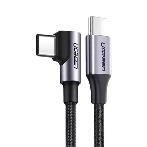 Ugrünes abgewinkeltes Kabel USB Type C - USB Type C Power Delivery 60 W 20 V 3 A 2 m schwarz-graues Kabel (US255 50125)