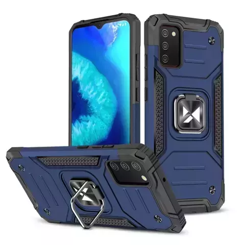 Wozinsky Ring Armor Tough Hybrid Case Magnetic Cover Halter für Samsung Galaxy A03s blau