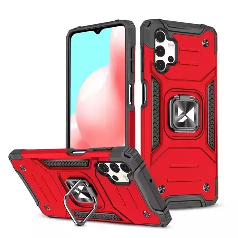 Wozinsky Ring Armor Tough Hybrid Case Magnetic Cover Halter für Samsung Galaxy A73 rot