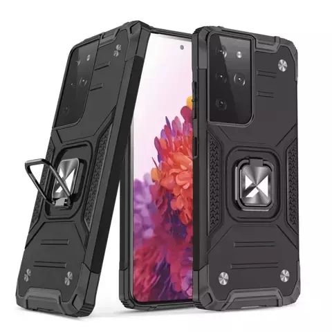 Wozinsky Ring Armor Tough Hybrid Case Magnetic Cover Halter für Samsung Galaxy S22 Ultra schwarz