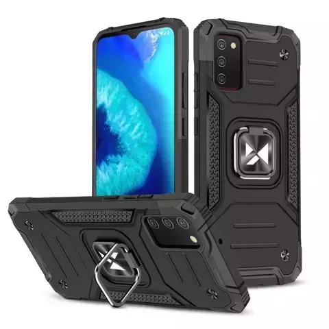 Wozinsky Ring Armor Toughened Hybrid Case Magnetic Cover Holder Samsung Galaxy A03s Schwarz