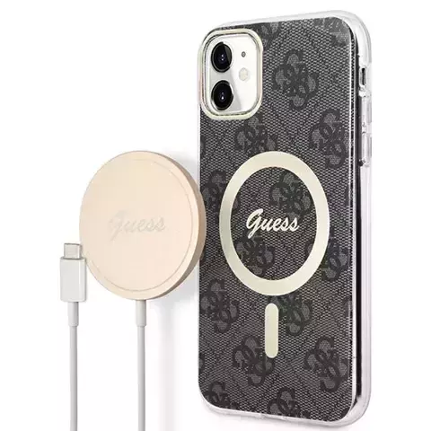 Zestaw Guess GUBPN61H4EACSK Case Charger iPhone 11 6,1" Czarny/Black Hard Case 4G Print MagSafe