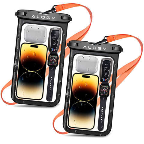 x2 Alogy Waterproof Case universelle wasserdichte IPX8-Tasche für Telefone bis zu 9 Zoll und Zubehör Schwarz