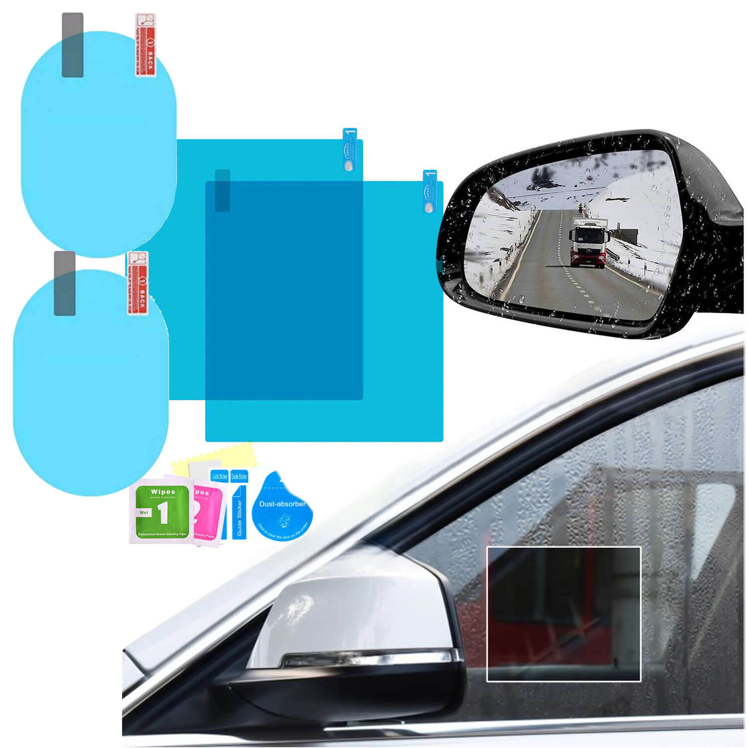 2 x hydrophobe Nano-Folie, Fensteraufkleber, Spiegel, Regen, wasserdicht,  für Auto, Auto, Badezimmer, 15 x 20 cm, 2 x Nano-Spiegelfolie 
