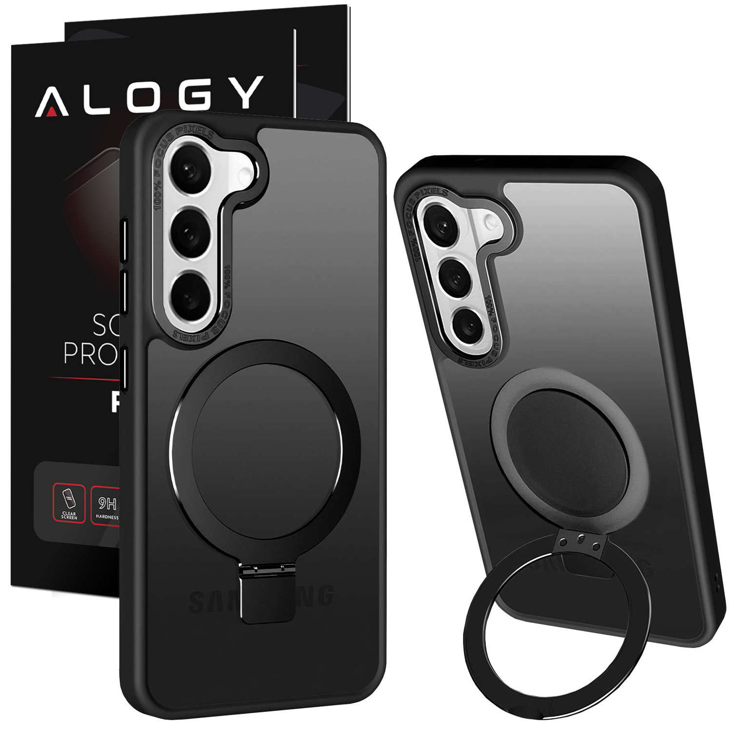 Alogy Armored Stand Ring Case Handyhülle für MagSafe für Samsung Galaxy S23  Plus Mattschwarzes Glas 